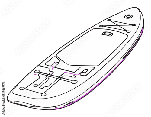 Paddleboard glowing line art vector illustration. Generative AI