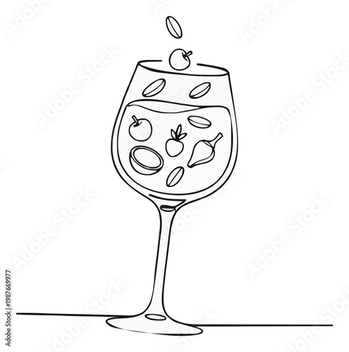 Red wine glass floating line art icon. Generative AI