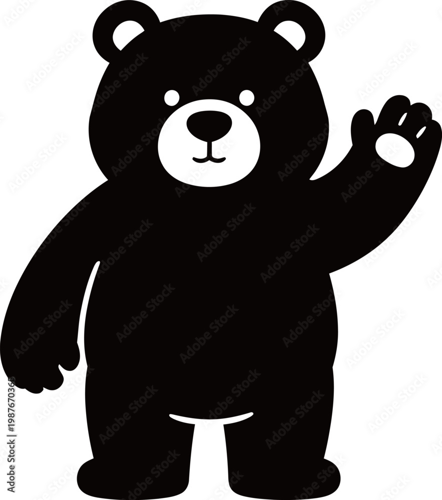 Naklejka premium Black silhouette of a bear waving with one hand