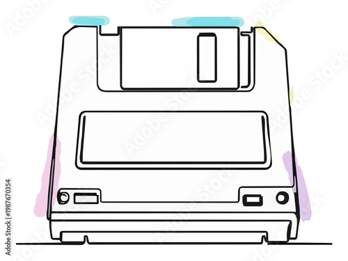 Retro floppy disk drive line art illustration. Generative AI