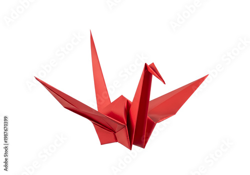 Red origami crane isolated on white background paper bird 1.