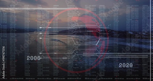 Overlaying red reticle centering on horizon at bay, showing data columns timeline 2006 2020