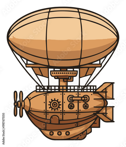 Steampunk airship blimp vector illustration design. Generative AI