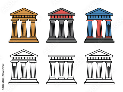 Classic courthouse building icons with justice and law architecture style