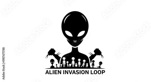 Alien Invasion Loop Vector Illustration with Silhouette Figures