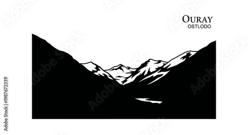 Minimalist Ouray Colorado Mountain Range Silhouette Vector Art