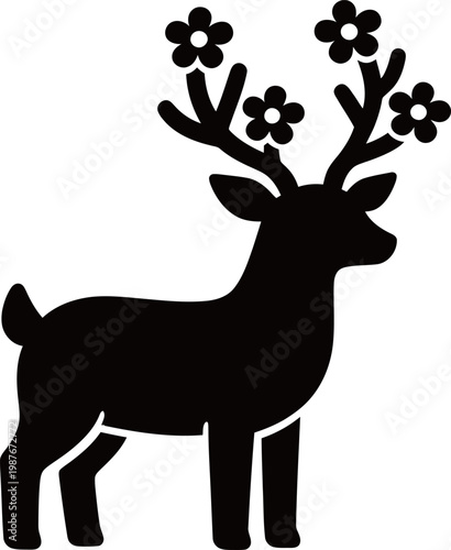Φωτογραφία Silhouette of a deer with floral antlers