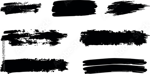 Black grunge brush stroke set with varied rough textures