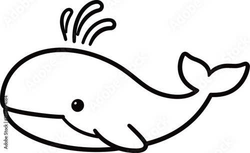 Quadro em tela Simple line drawing of a smiling whale with water spray above its blowhole