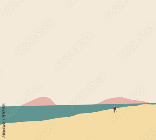 Senior man with walking cane enjoying on summer beach. Retirement outdoor activity. relaxing in nature.