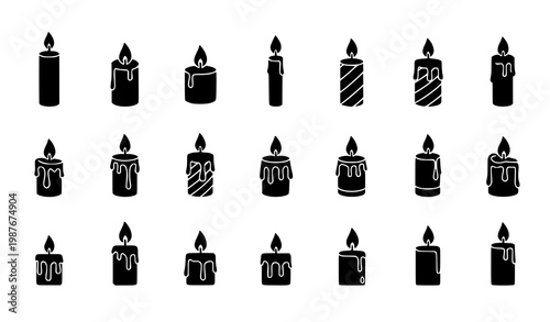 Candle silhouettes set burning candle icons collection decorative wax candle vector EPS 10