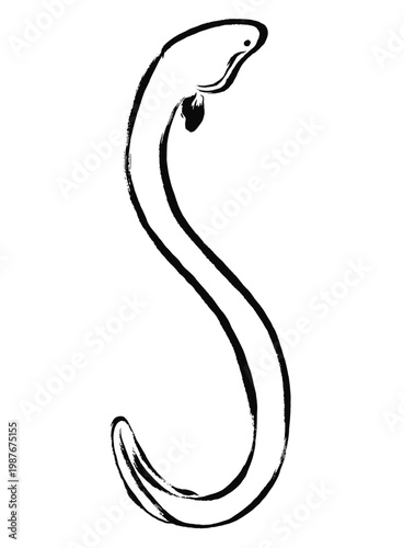 筆タッチの横向きポーズのうなぎのイラスト