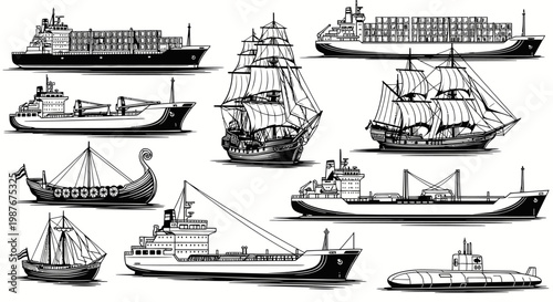 Collection of Historical and Modern Maritime Ships and Vessels