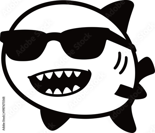 Cartoon shark wearing sunglasses with a wide grin and sharp teeth