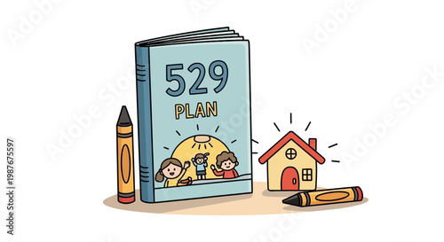 529 College Savings Plan Concept Illustration with House and Crayons