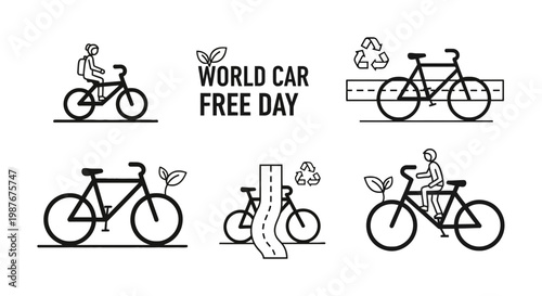 World Car Free Day Icon Set for Sustainable Urban Mobility