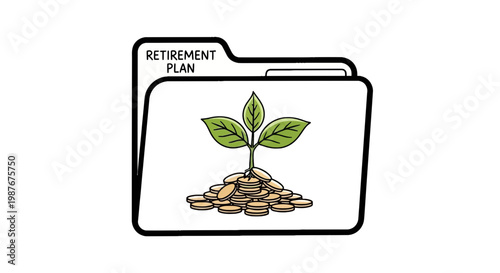 Retirement Plan Concept with Growth Plant and Coins in Folder