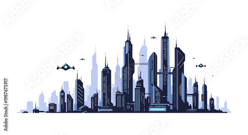 Futuristic Cyberpunk City Skyline Vector Illustration