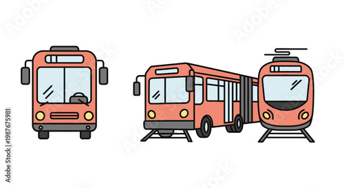 Public Transport Vector Illustrations of Bus and Tram