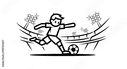 Soccer Player Kicking Ball in Stadium Vector Illustration