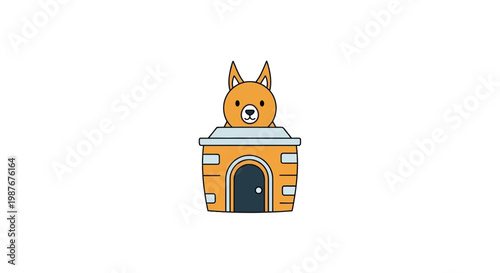 Cute dog peeking over a kennel doghouse vector illustration