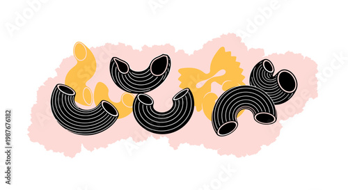 Italian pasta assortment vector illustration with macaroni and farfalle