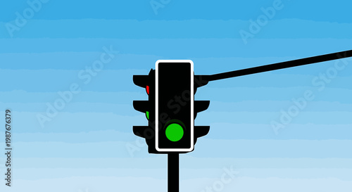 Green traffic light signal against blue sky vector illustration