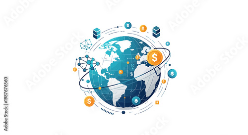 Global Digital Finance and Blockchain Technology Vector Illustration