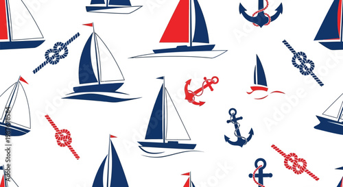 Nautical summer holiday pattern template design with sailboats and anchors