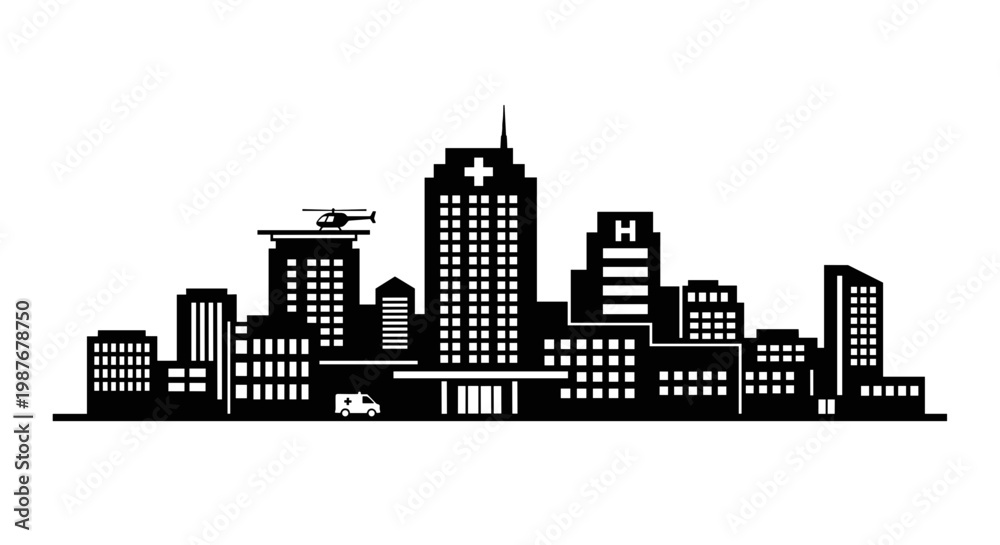 Obraz premium Black and white city skyline buildings.
