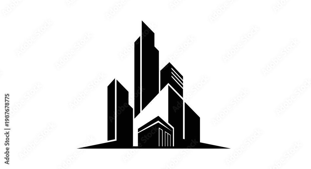 Fototapeta premium Black and white city skyline silhouette.