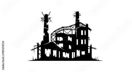 Abandoned Industrial Factory Building Structure.