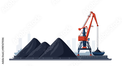 Heavy Port Crane at Coal Shipping Terminal Illustration