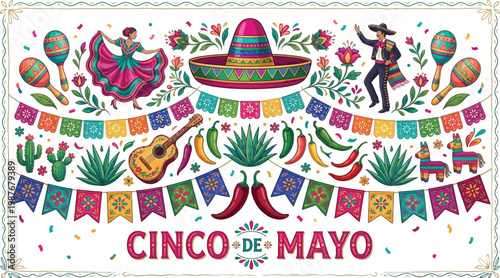 Cinco de Mayo Sombrero Guitar and Chili — Mexican Festival Elements