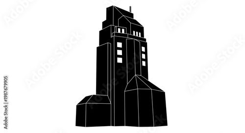 Black silhouette of a building tower.