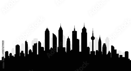 Black silhouette of city skyscrapers buildings.