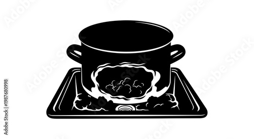 Black and White Pot in Kitchen Sink Vector Illustration