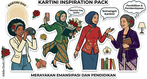 Kartini Inspiration Pack Celebrating Emancipation and Education with a Collection of Empowering Illustrations