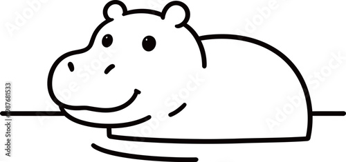 Bild auf Leinwand Simple line drawing of a smiling hippopotamus partially submerged in water