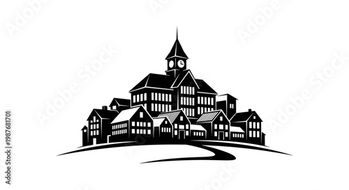 Large Building with Steepled Clock Tower.