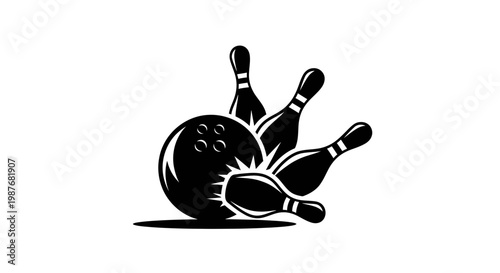 Bowling Ball Hitting Pins Strike Vector Illustration