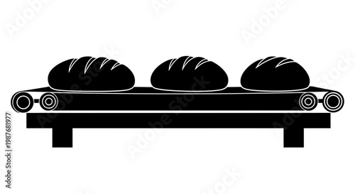 Bakery Production Line with Loaves of Bread Silhouette Vector