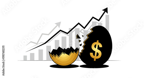 Financial Growth Illustration with Golden Dollar Egg and Rising Graph