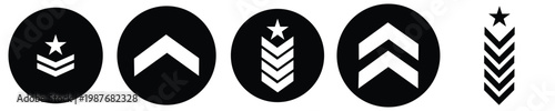 Military Rank Badge Icon Set – Editable Stroke Chevron Emblems in Simple Flat Line Vector Style	