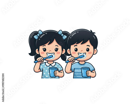 Children brushing teeth illustration