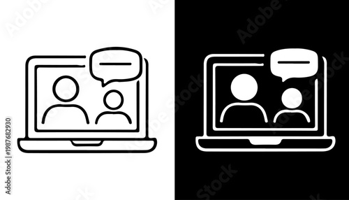 Digital Connection: A symbolic representation of modern communication, showcasing two individuals engaged in a virtual dialogue via a sleek laptop screen.
