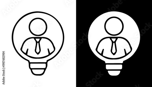 Innovative Idea Icon: The icon symbolizes creativity and fresh thinking, with a person encased in the idea, a visual representation of ingenuity.
