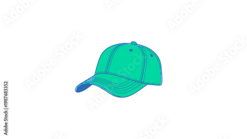 Bright turquoise baseball cap with curved brim and small front panel Vector