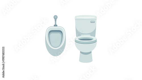 Illustration of a urinal and a toilet next to each other in a bathroom setting Vector