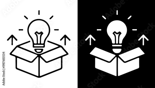 Unboxing the Lightbulb: An abstract concept depicts a light bulb emerging from a box, symbolizing new ideas and innovation, with contrasting backgrounds.